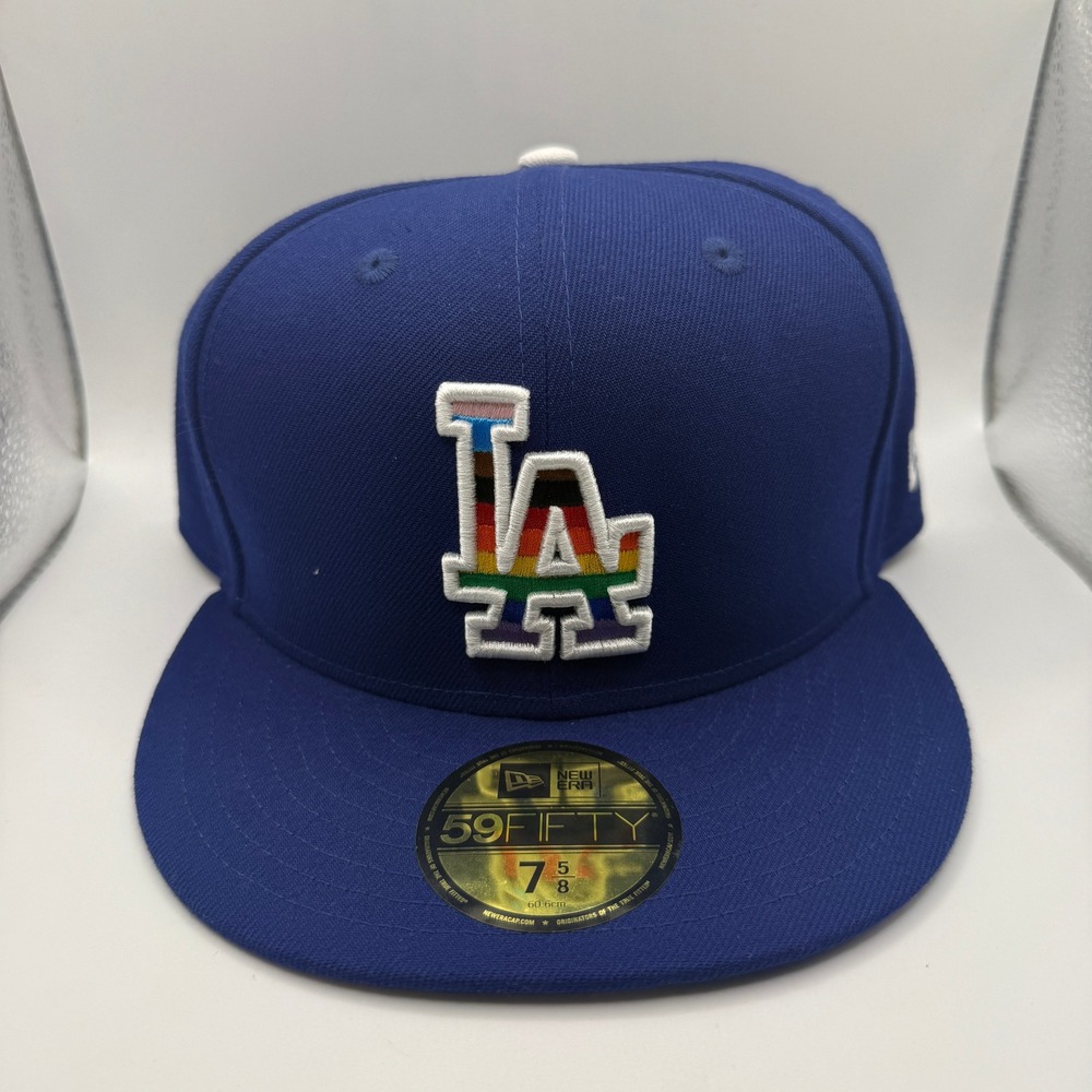 New Era 59FIFTY Los Angeles Dodgers Pride Rainbow Logo Fitted Hat Blue 7 5/8